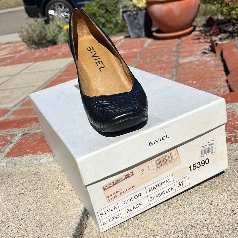 BIVIEL Black Shabir leather 2” pump, square toe worn maybe twice